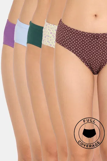 Buy Rosaline Cotton Comfort Medium Rise Full Coverage Hipster Panty (Pack of 5) - Assorted